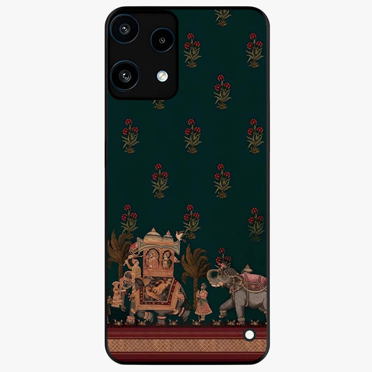 Macmerise Glass Case showing flat back view with stylish modern artwork and glossy glass finish.