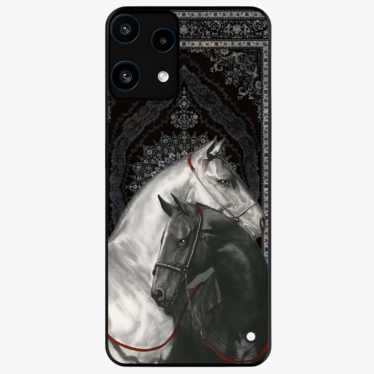 Majestic Ride Legacy Glass Case showing flat back view with powerful automotive inspired artwork and glossy glass finish.