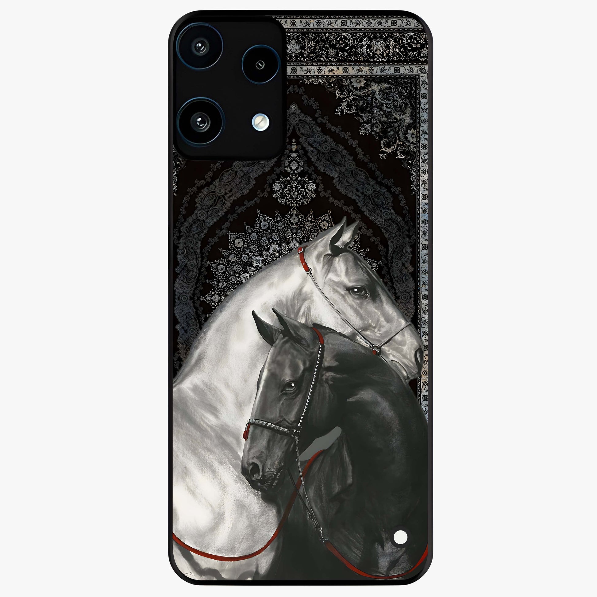 Majestic Ride Legacy Glass Case showing flat back view with powerful automotive inspired artwork and glossy glass finish.