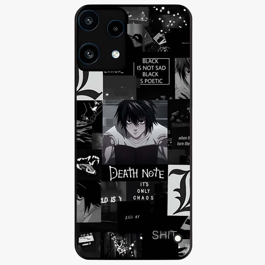 Midnight Chaos Mind Glass Case showing flat back view with abstract dark themed artwork and glossy glass finish.