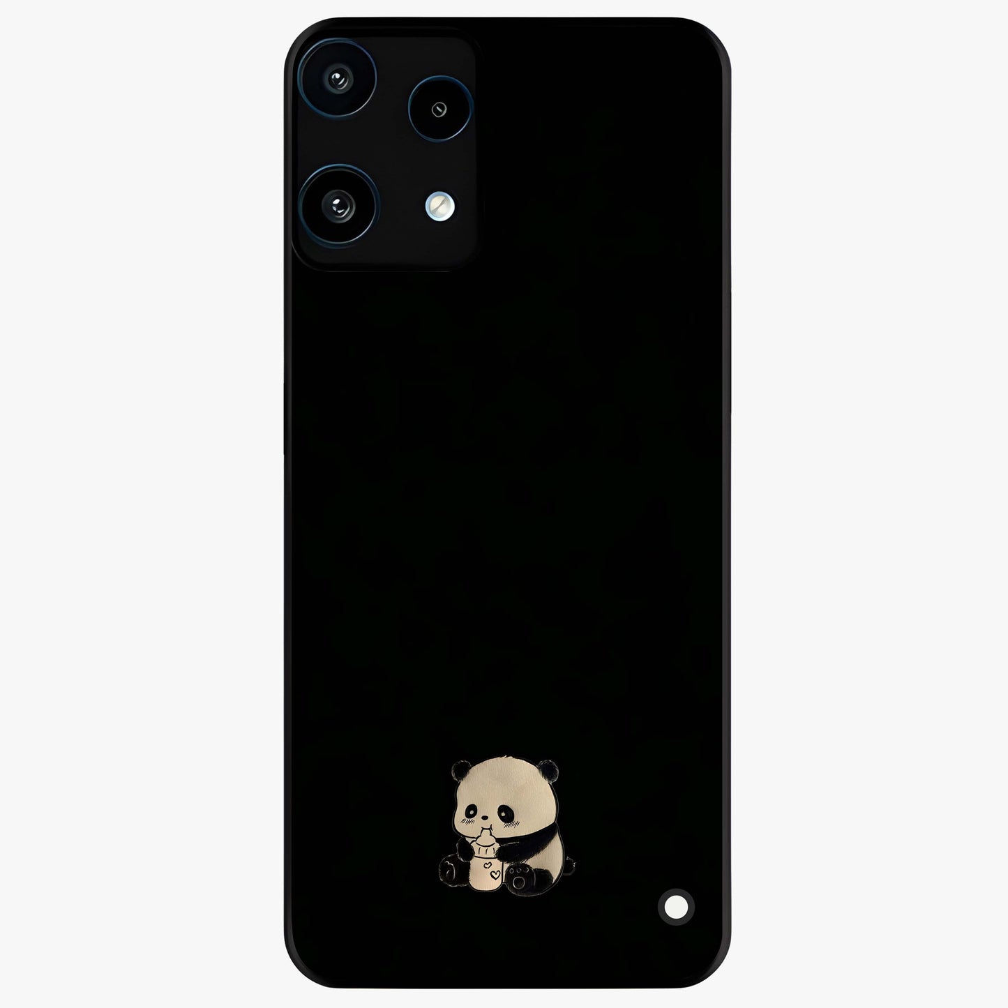 Midnight Panda Love Glass Case showing flat back view with cute panda themed artwork and glossy glass finish.