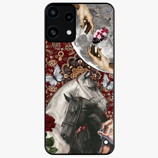 Moonlit Royal Stallion Glass Case showing flat back view with majestic horse under moonlight artwork and glossy glass finish.