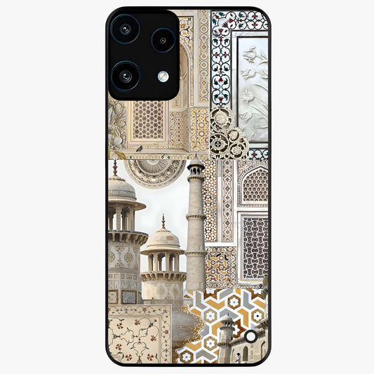Mughal Marble Legacy Glass Case showing flat back view with intricate Mughal inspired marble pattern and glossy glass finish.