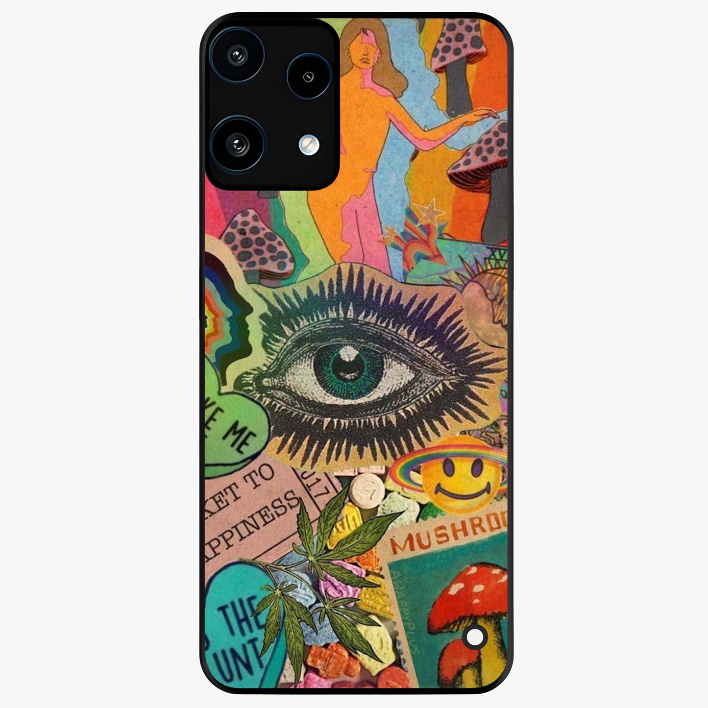 Mystic Eye Wonderland Glass Case showing flat back view with mystical eye themed artwork and glossy glass finish.