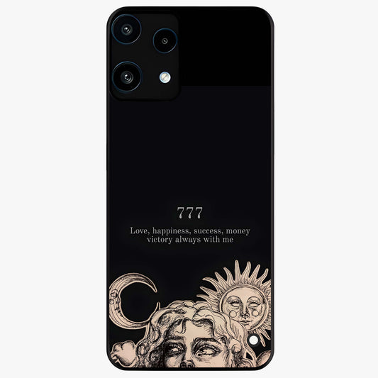 Mystic Victory Aura Glass Case showing flat back view with victory symbol artwork and glossy glass finish.
