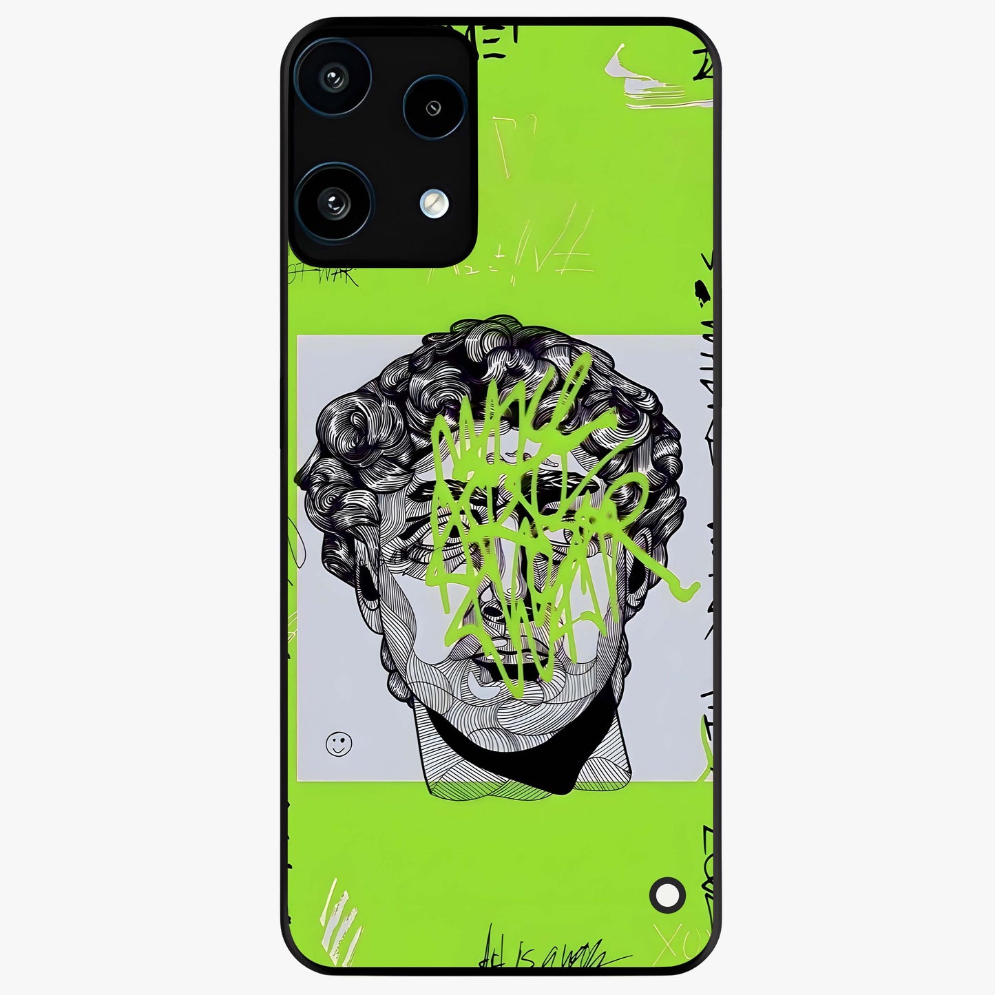 Neo Graffiti Rebellion Glass Case showing flat back view with vibrant graffiti artwork and glossy glass finish.