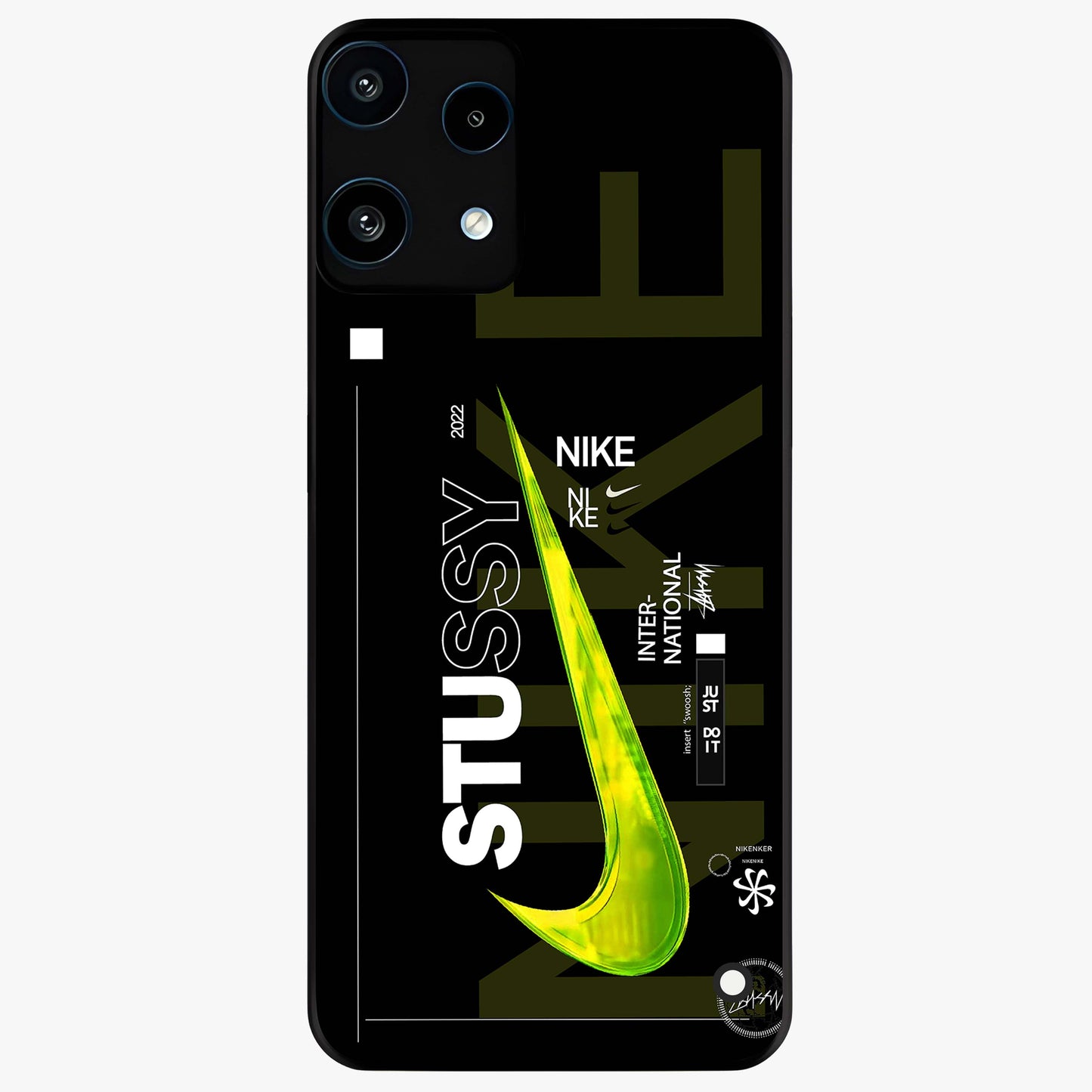 Neon Street Edition Glass Case showing flat back view with neon street style artwork and glossy glass finish.