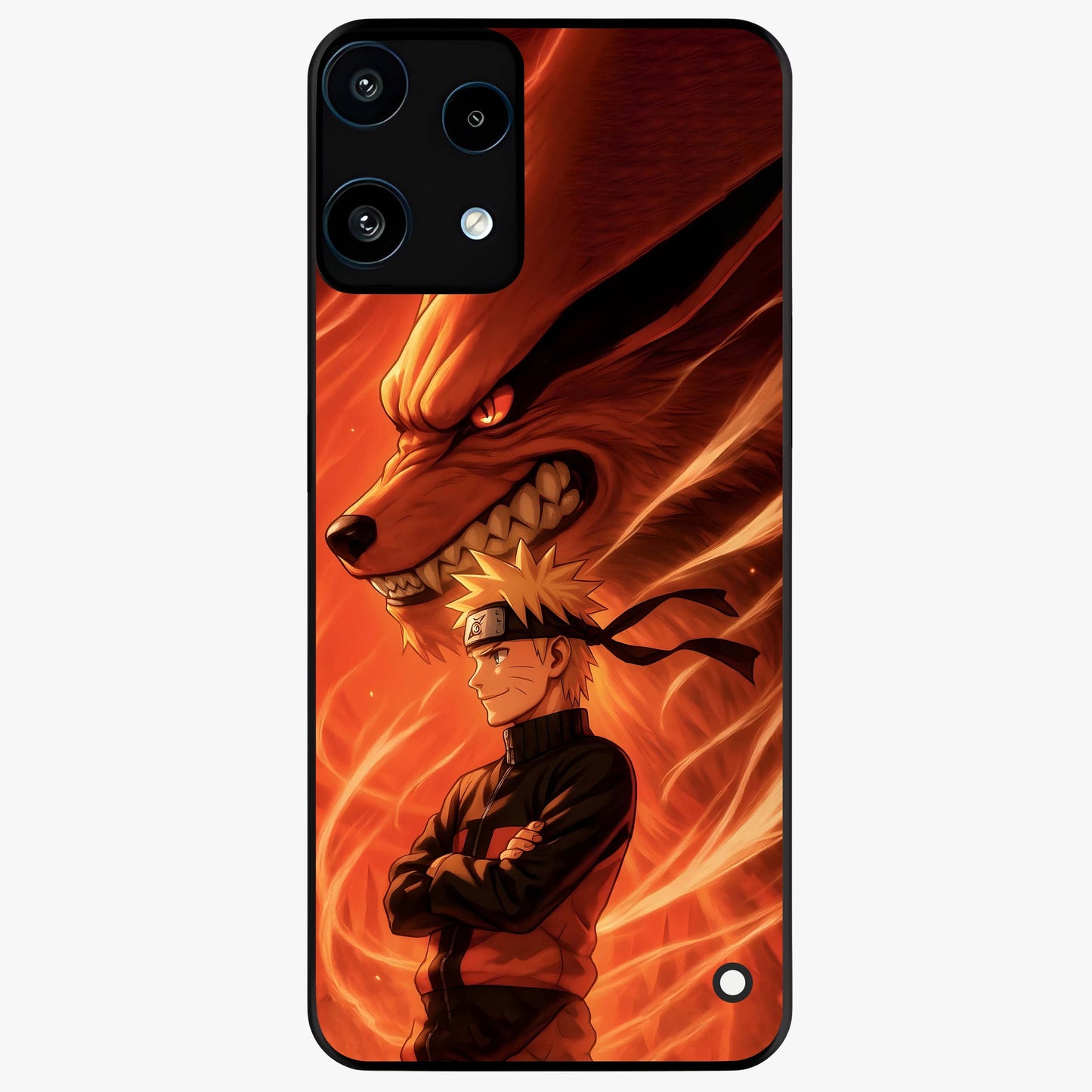 Nine Tails Legacy Glass Case showing flat back view with powerful nine-tailed fox inspired artwork and glossy glass finish.