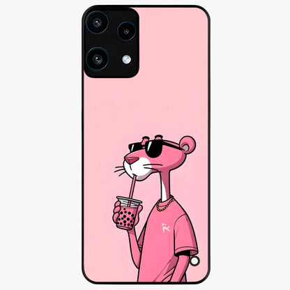 Pink Panther Glass Case showing flat back view with iconic pink panther artwork and glossy glass finish.