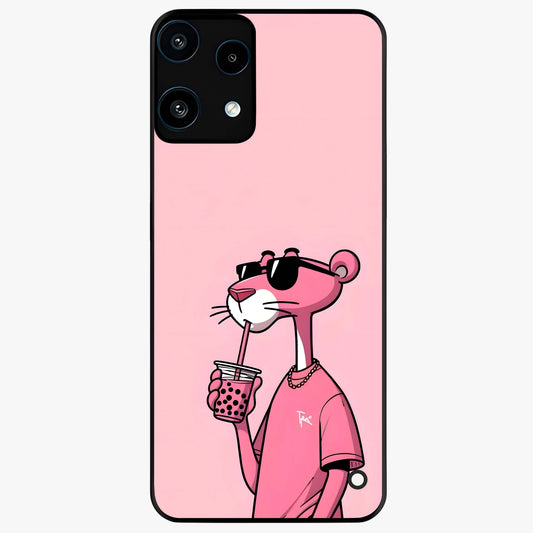 Pink Panther Glass Case showing flat back view with iconic pink panther artwork and glossy glass finish.