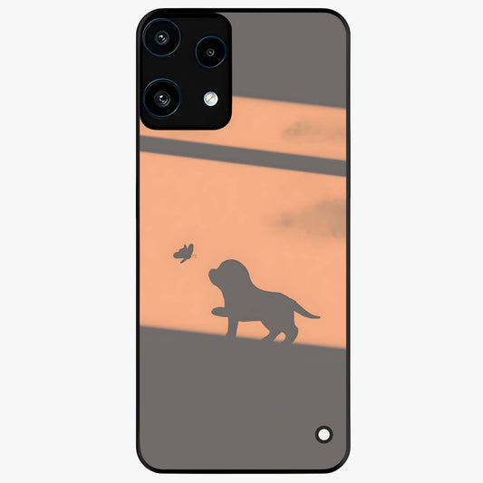 Puppy Shadow Art Glass Case showing flat back view with cute puppy shadow style artwork and glossy glass finish.