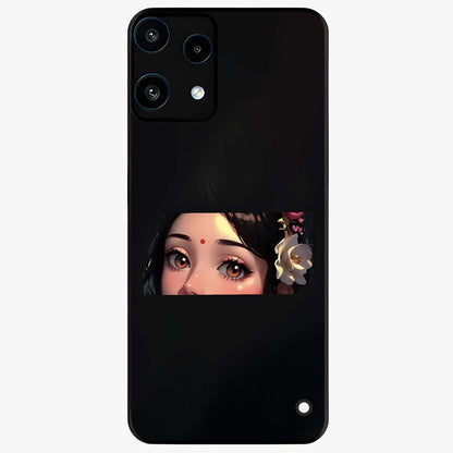 Radha Divine Embrace Glass Case showing flat back view with devotional Radha artwork and glossy glass finish.
