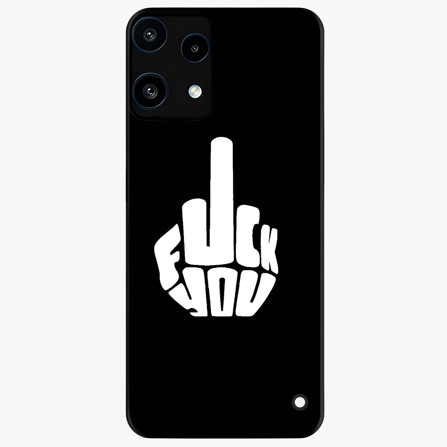 Rebel Mode On Glass Case showing flat back view with bold rebellious typography artwork and glossy glass finish.