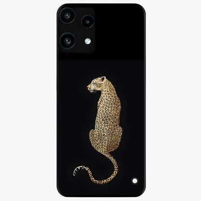 Regal Leopard Glass Case showing flat back view with bold leopard artwork and glossy glass finish.
