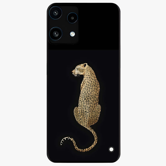 Regal Leopard Glass Case showing flat back view with bold leopard artwork and glossy glass finish.