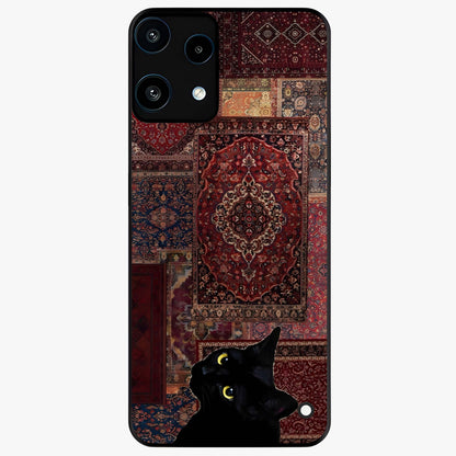 Regal Magic Cat Apple Glass Case showing flat back view with magical cat artwork holding apple and glossy glass finish.