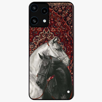 Regal Stallion Tapestry Glass Case showing flat back view with majestic horse tapestry artwork and glossy glass finish.