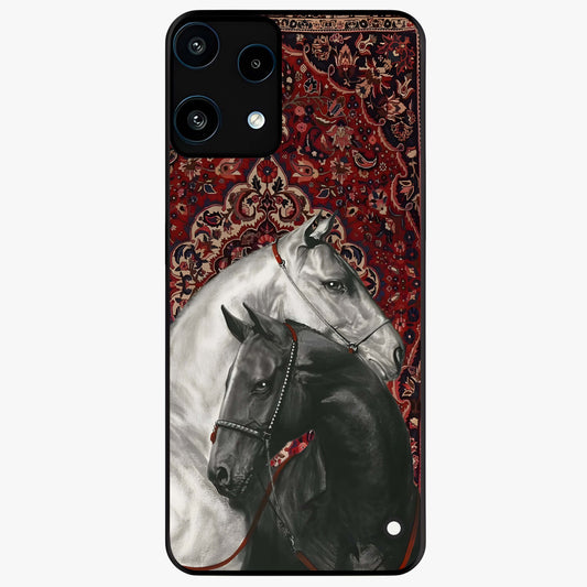 Regal Stallion Tapestry Glass Case showing flat back view with majestic horse tapestry artwork and glossy glass finish.