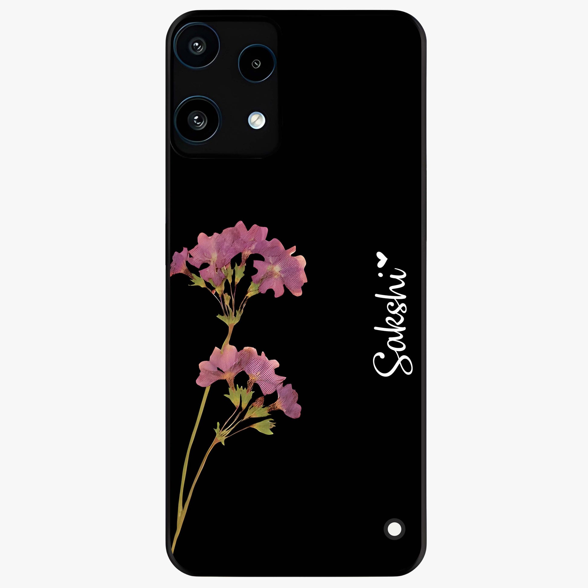 Riching Lavender Flower Custom Name Glass Case showing flat back view with lavender floral artwork and personalized name design.