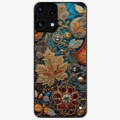 Royal Jewel Garden Glass Case showing flat back view with decorative floral garden artwork and glossy glass finish.