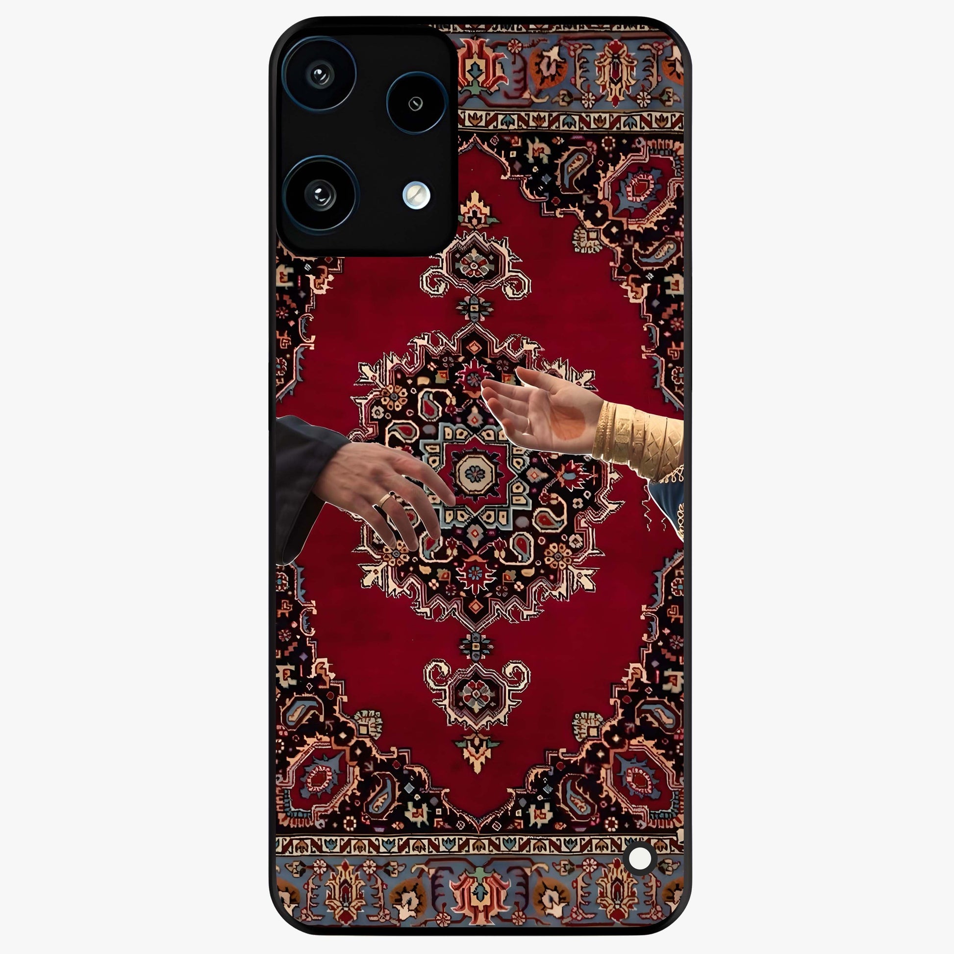 Royal Touch Reach Glass Case showing flat back view with elegant royal themed artwork and glossy glass finish.