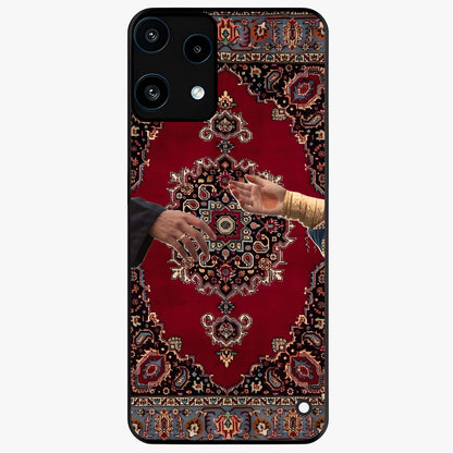 Royal Touch Reach Glass Case showing flat back view with elegant royal themed artwork and glossy glass finish.