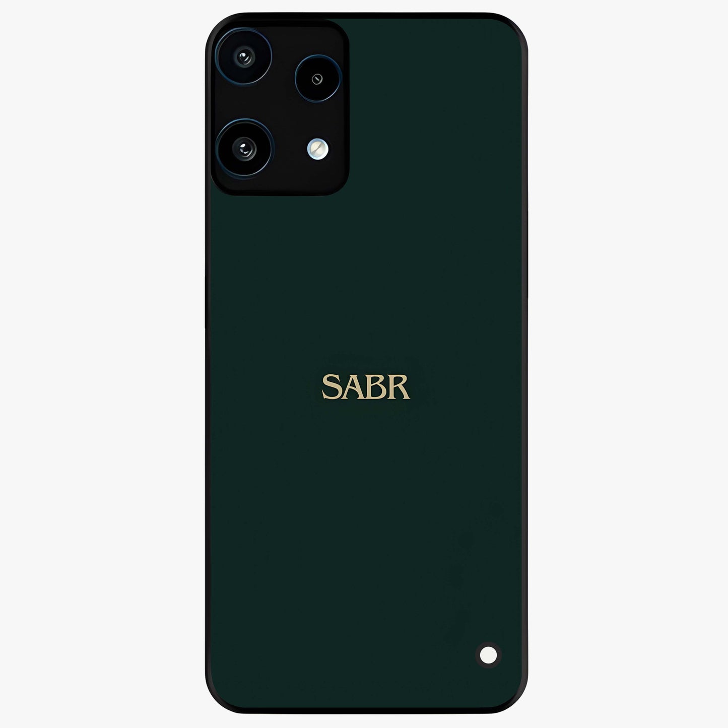 Sabr Minimal Patience Glass Case showing flat back view with minimalist typography artwork and glossy glass finish.