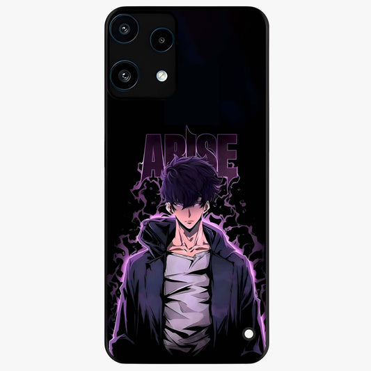 Shadow Monarch Awakening Glass Case showing flat back view with powerful dark monarch themed artwork and glossy glass finish.