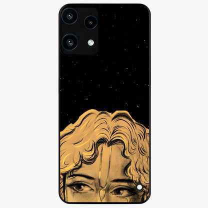 Shri Krishna Art Glass Case showing flat back view with devotional Krishna artwork and glossy glass finish.