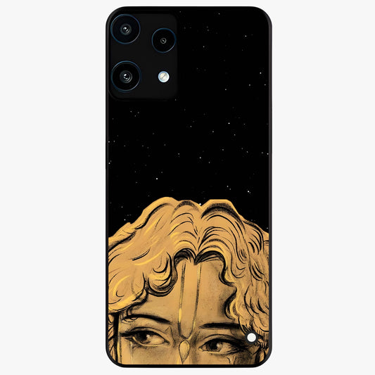 Shri Krishna Art Glass Case showing flat back view with devotional Krishna artwork and glossy glass finish.