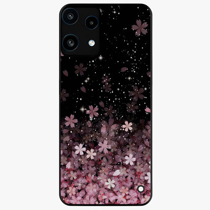 Small Starry Flowers Glass Case showing flat back view with delicate starry floral artwork and glossy glass finish.