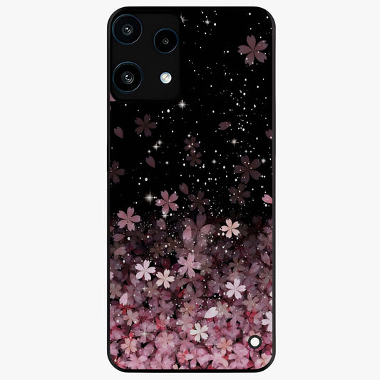 Small Starry Flowers Glass Case showing flat back view with delicate starry floral artwork and glossy glass finish.