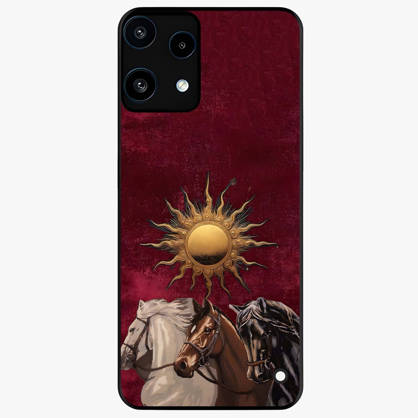 Solar Riders Glass Case showing flat back view with dynamic rider themed artwork and glossy glass finish.