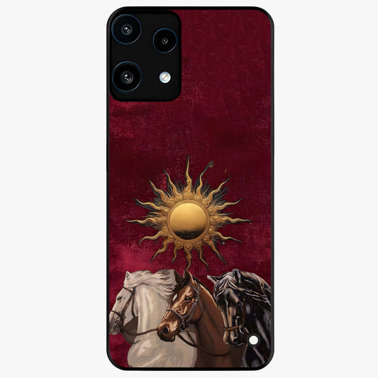 Solar Riders Glass Case showing flat back view with dynamic rider themed artwork and glossy glass finish.