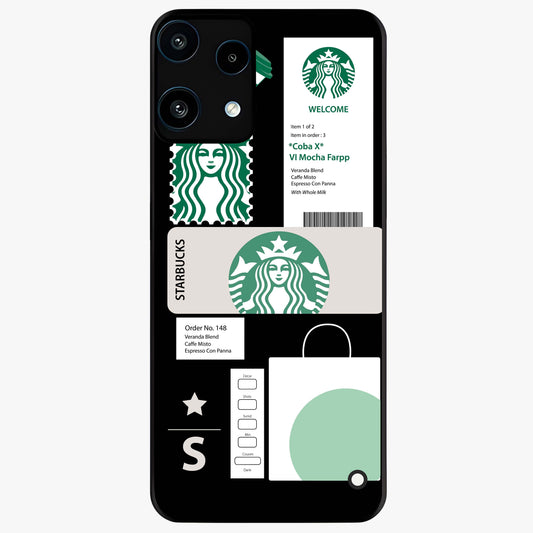 Starbucks Mocha Glass Case showing flat back view with coffee inspired artwork and glossy glass finish.
