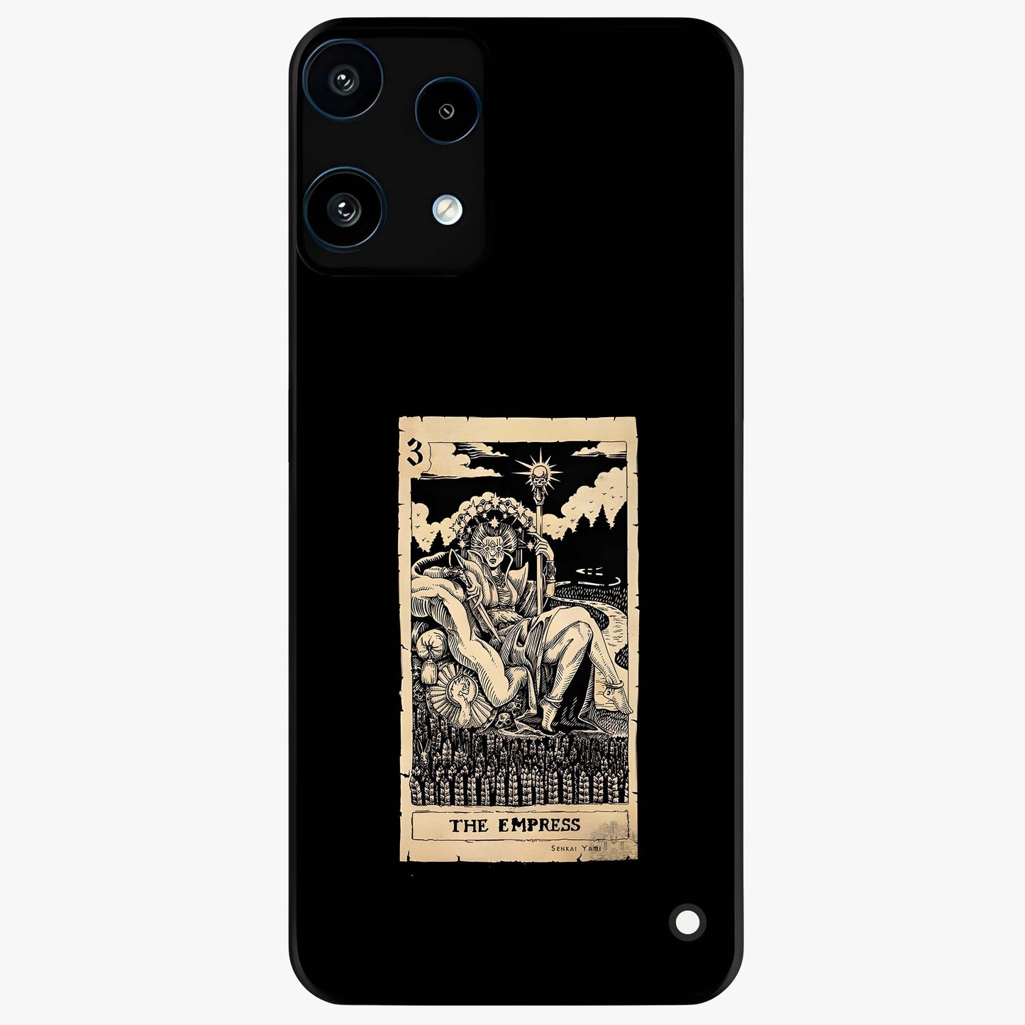 The Empress Glass Case showing flat back view with regal feminine artwork and glossy glass finish.