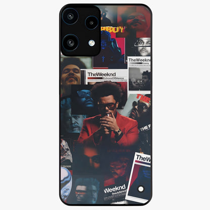 The Weeknd Glass Case showing flat back view with music inspired artistic portrait artwork and glossy glass finish.