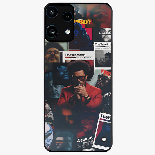 The Weeknd Glass Case showing flat back view with music inspired artistic portrait artwork and glossy glass finish.