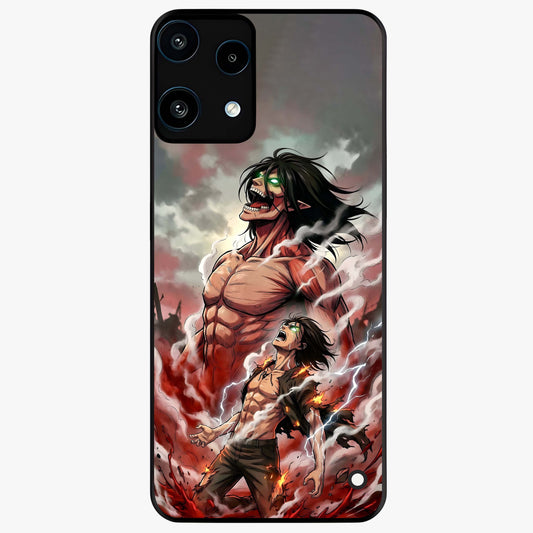 Titan Awakening Fury Glass Case showing flat back view with powerful titan inspired artwork and glossy glass finish.