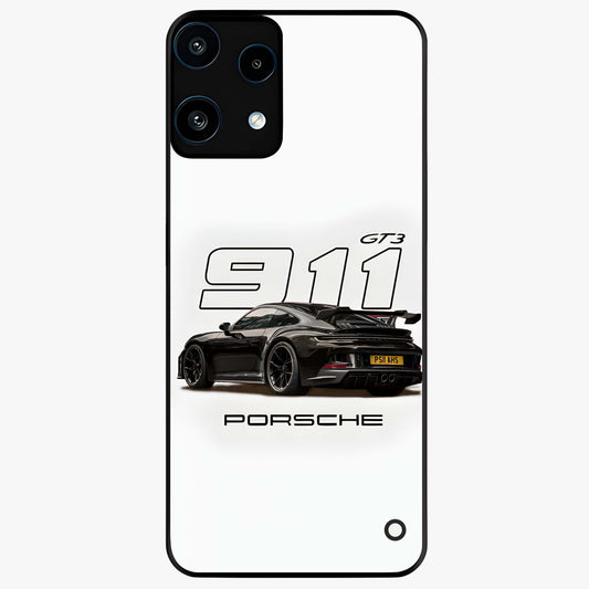 Turbo Legacy Icon Glass Case showing flat back view with iconic sports car inspired artwork and glossy glass finish.