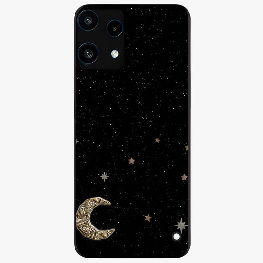 Twinkle Star With Half Moon Glass Case showing flat back view with star and half moon artwork and glossy glass finish.