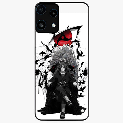Uchiha Shadow Throne Glass Case showing flat back view with cosmic underwater themed artwork and glossy glass finish.