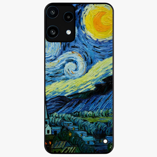 Van Gogh Art Glass Case showing flat back view with classic painterly artwork inspired by Van Gogh style and glossy glass finish.