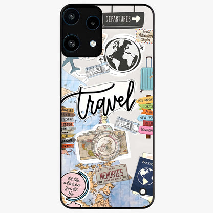 Wanderlust Journal Glass Case showing flat back view with travel inspired artwork and glossy glass finish.