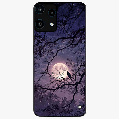 Whispering Moon Silence Glass Case showing flat back view with serene moon themed artwork and glossy glass finish.