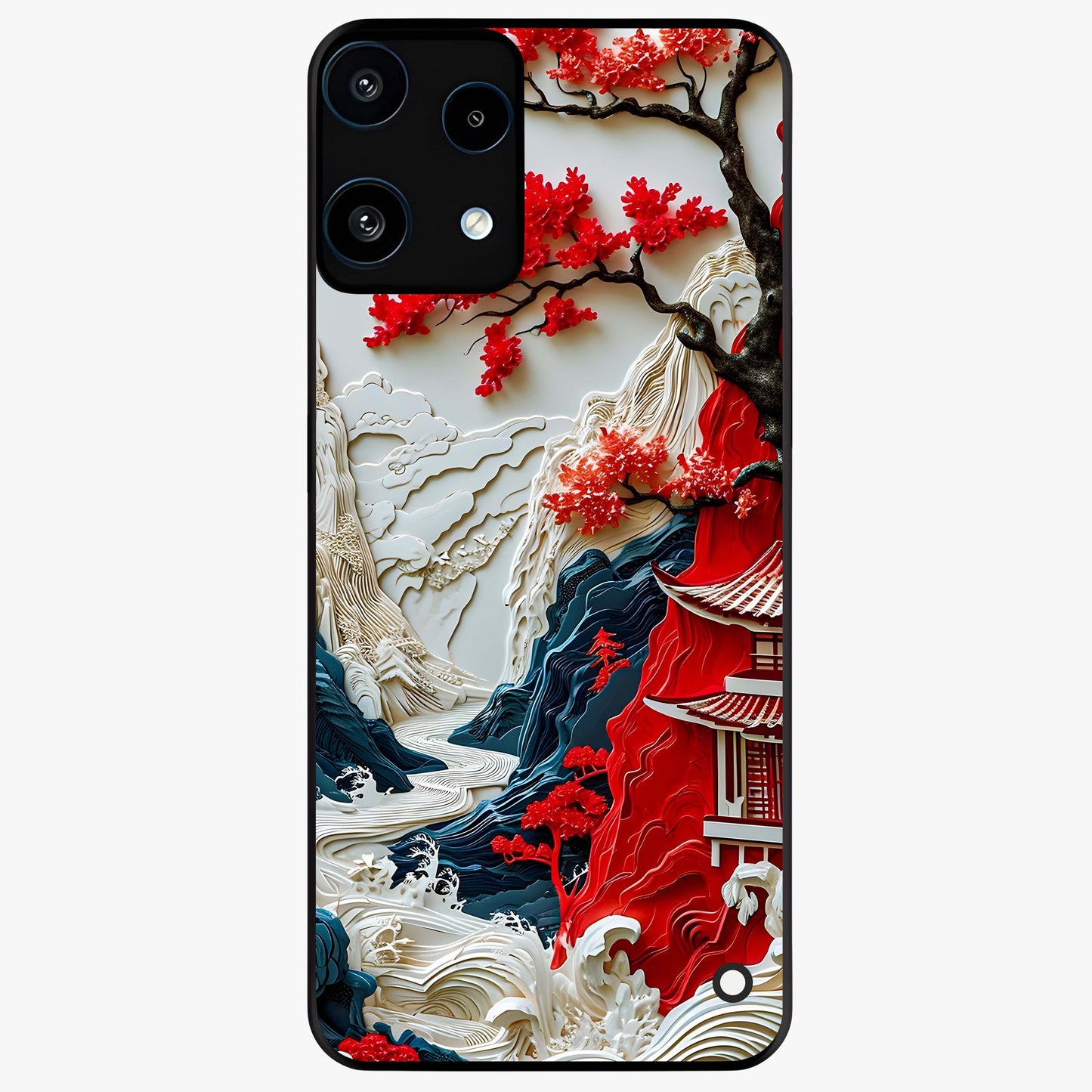 Whispers Of Sakura Waves Glass Case showing flat back view with cherry blossom wave artwork and glossy glass finish.