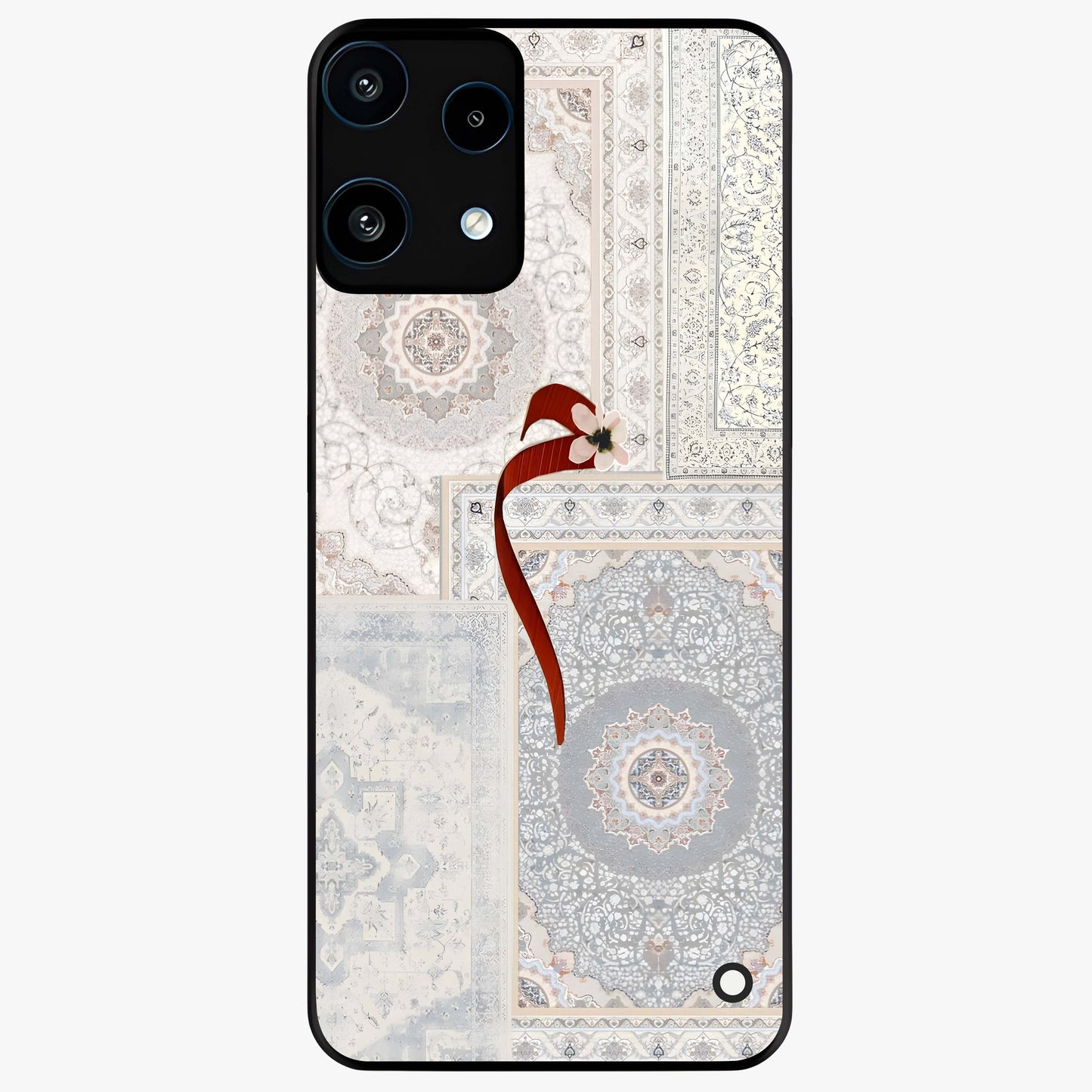 White Aesthetic Bow Glass Case showing flat back view with minimal bow artwork and glossy glass finish.