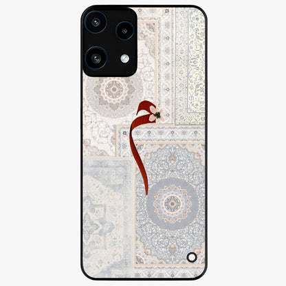 White Aesthetic Bow Glass Case showing flat back view with minimal bow artwork and glossy glass finish.