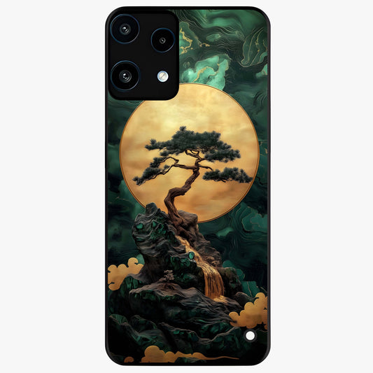 Zen Moon Rise Glass Case showing flat back view with calm moonrise artwork and glossy glass finish.