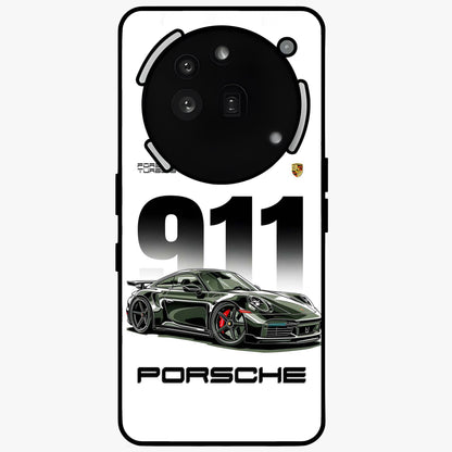 911 Turbo Dominance Glass Case showing clean flat back view with bold 911 sports car artwork and glossy glass finish.